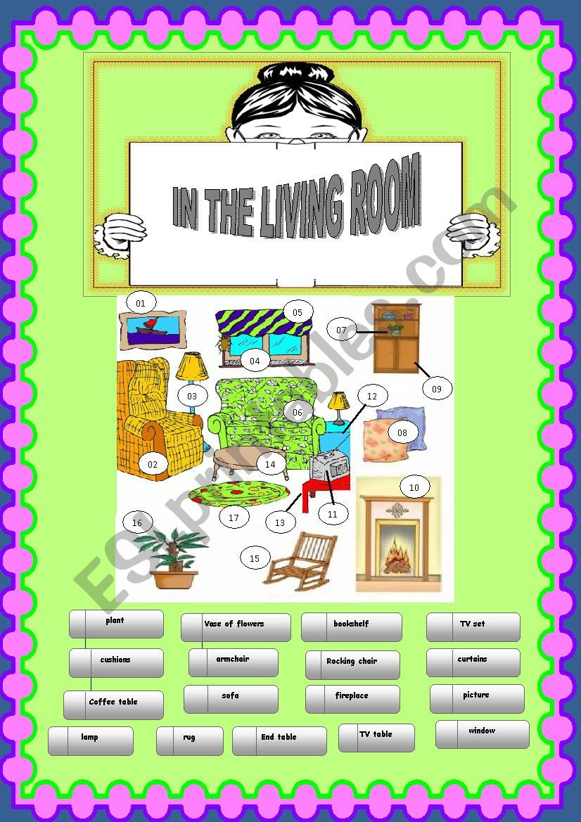 In the living room worksheet