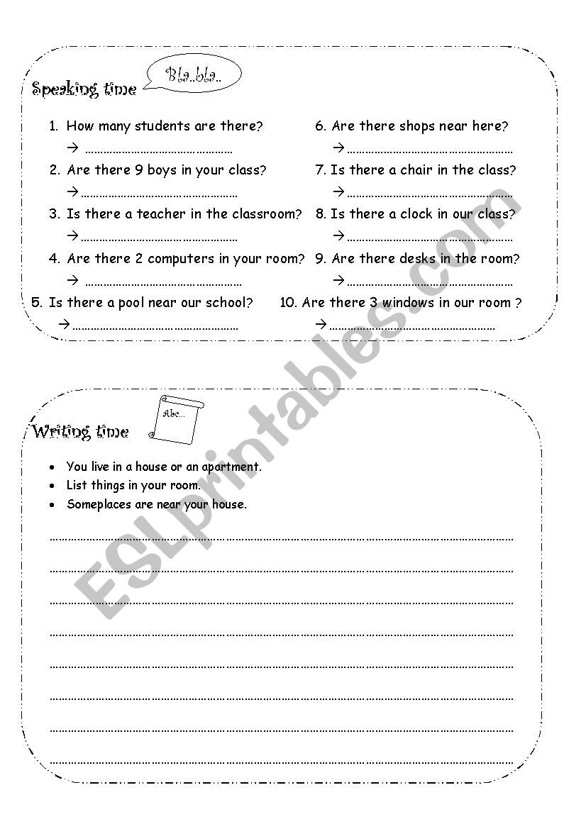 Speaking and Writing worksheet