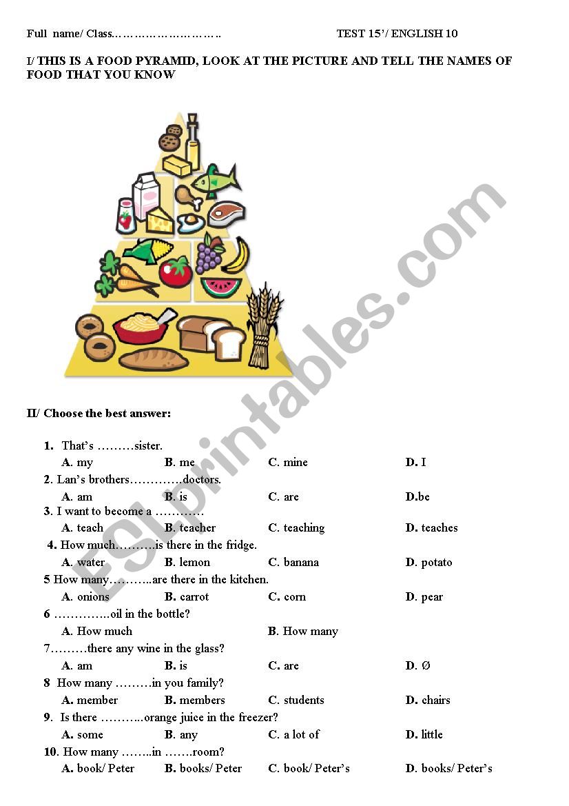 15Â´ TEST worksheet