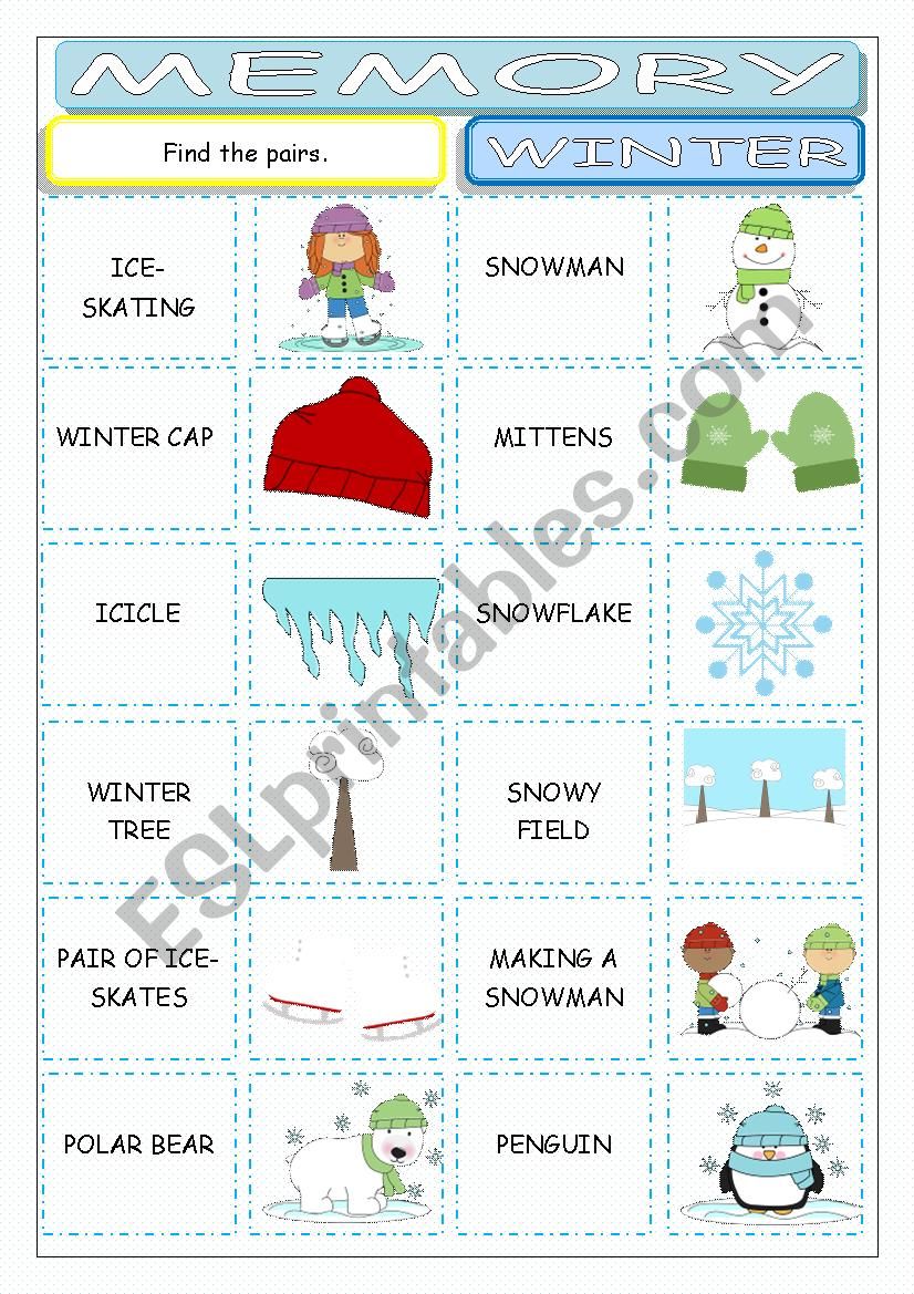 Winter Memory Game worksheet