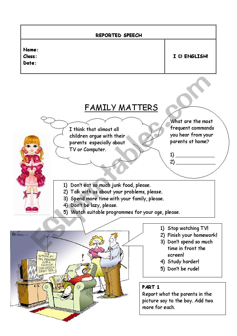 FAMILY MATTERS worksheet