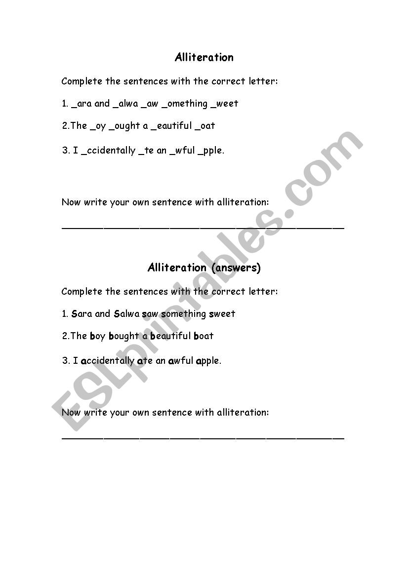 alliteration worksheet