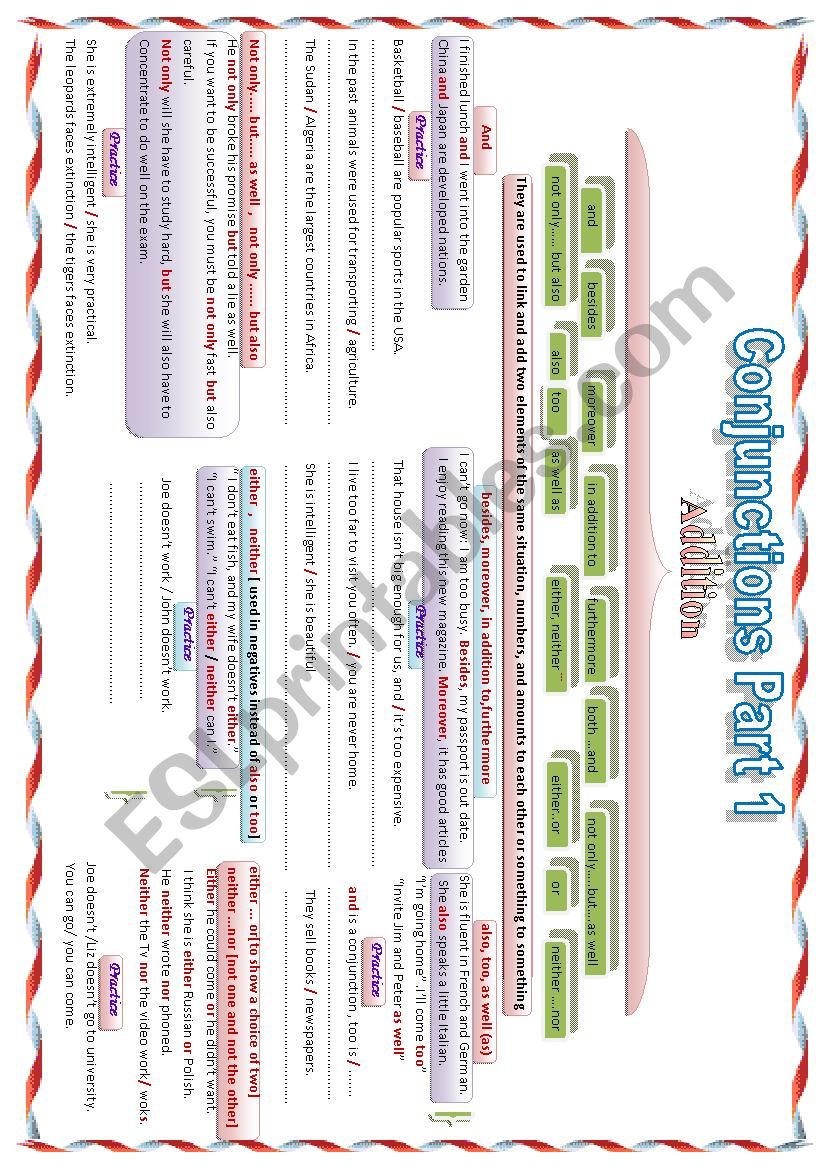 conjuctions Part 1 worksheet