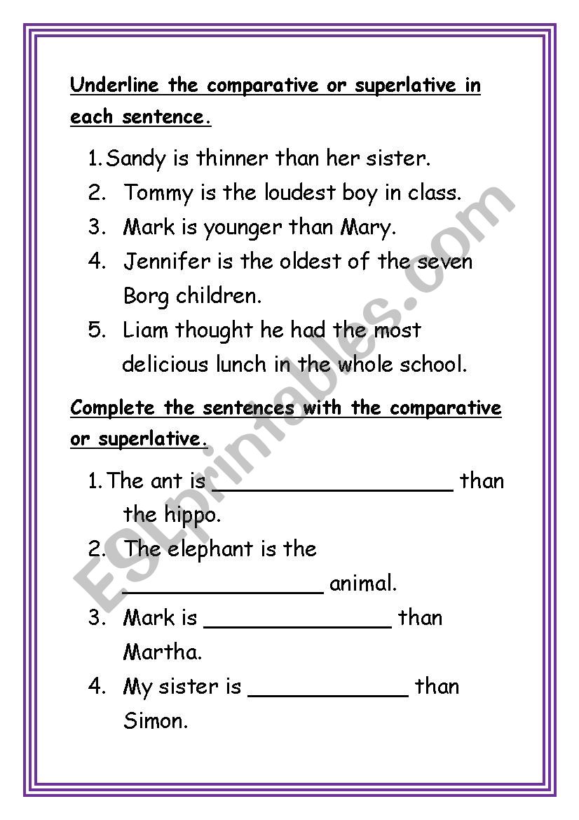 Compartive and Superlative worksheet