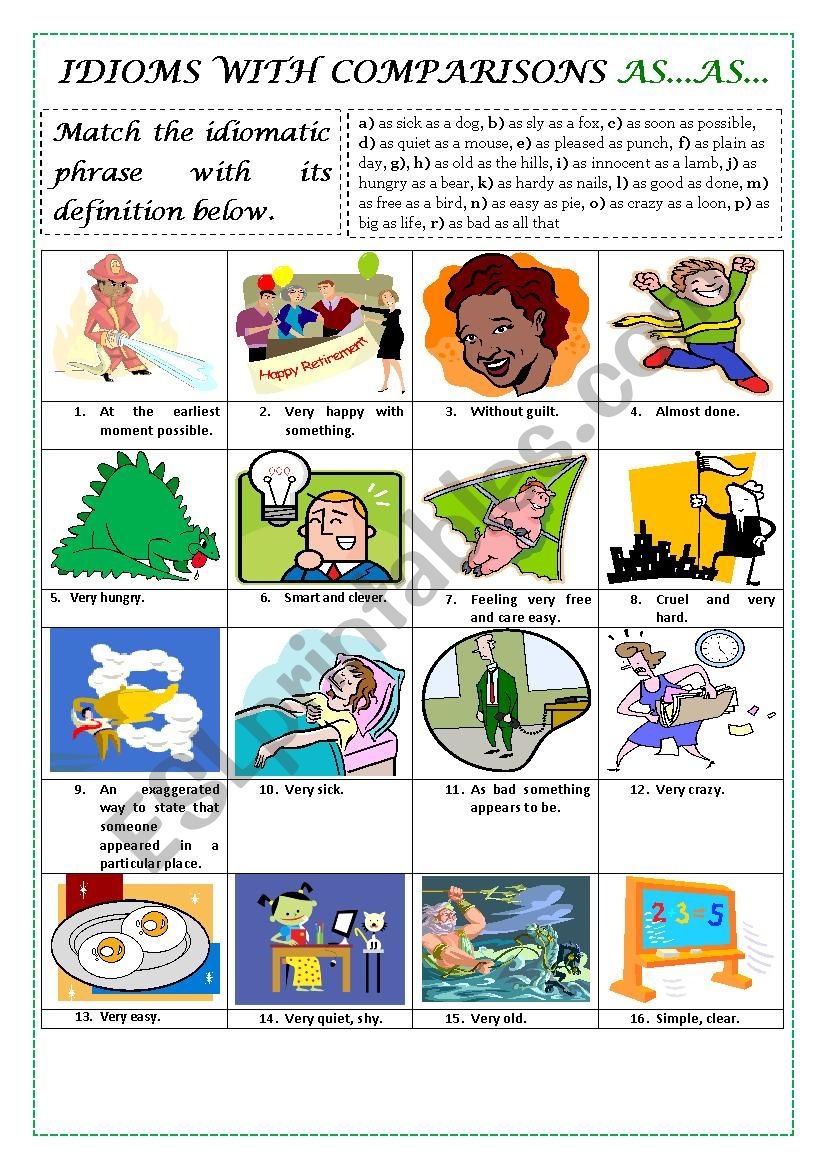 IDIOMS WITH COMPARISONS AS ... AS... (+ KEY)
