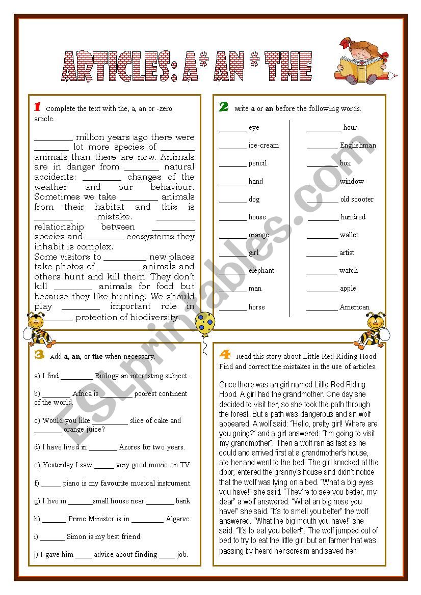 Articles worksheet