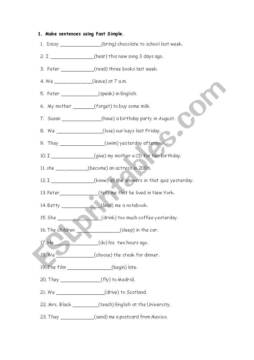 Past Simple Exercises worksheet