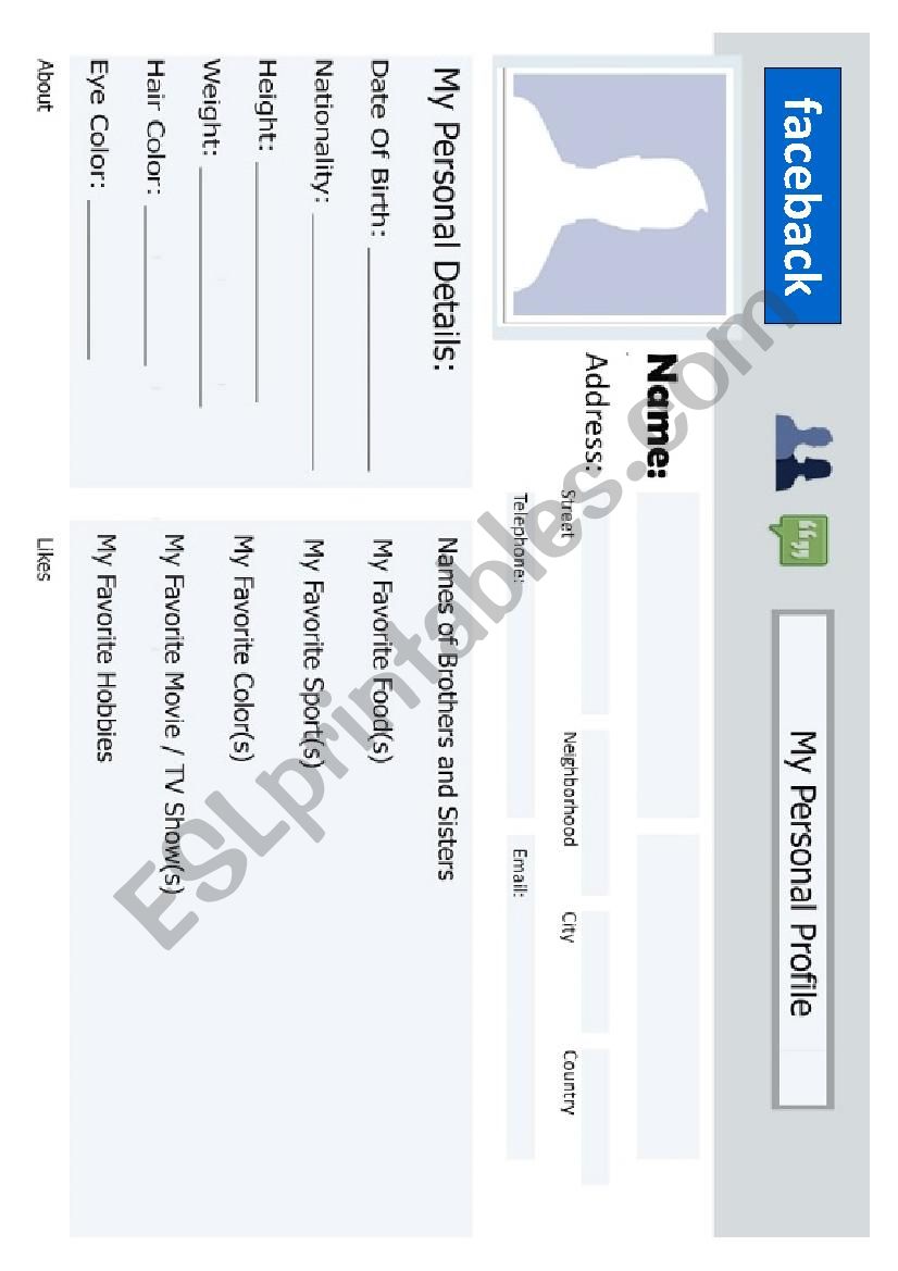 Facebook profile page worksheet