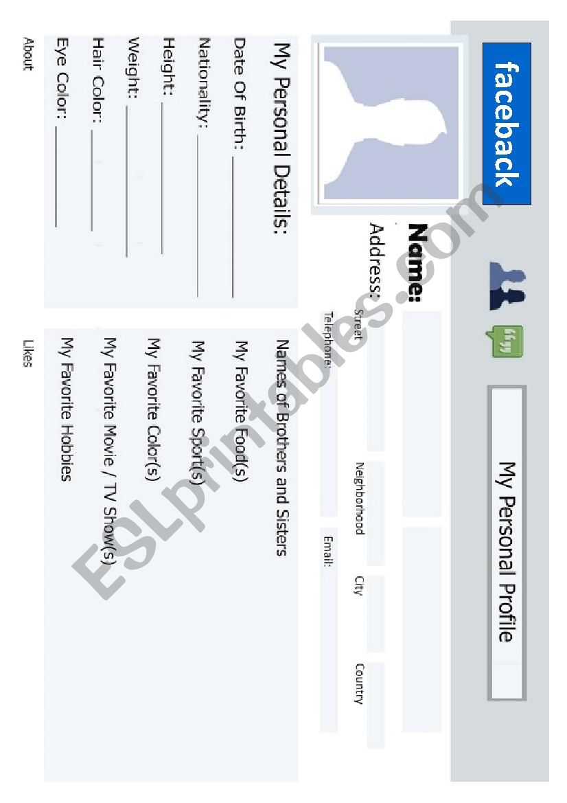 Facebook profile page worksheet