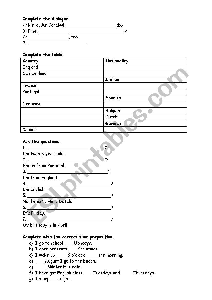 Elementary Worksheet worksheet