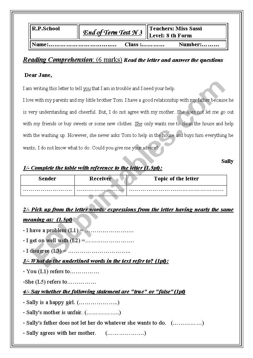 End of term N3 worksheet