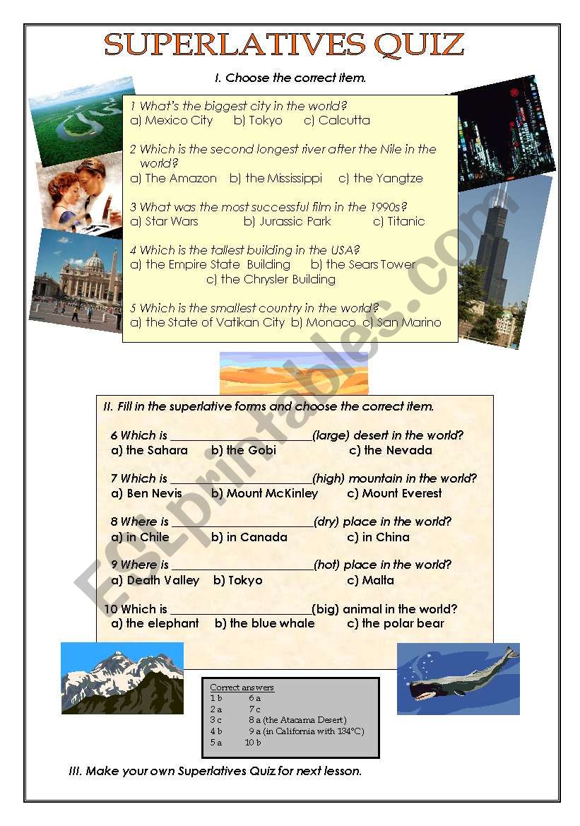 SUPERLATIVES QUIZ worksheet