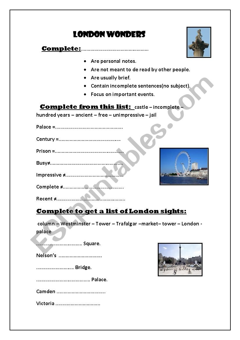 London Wonders worksheet