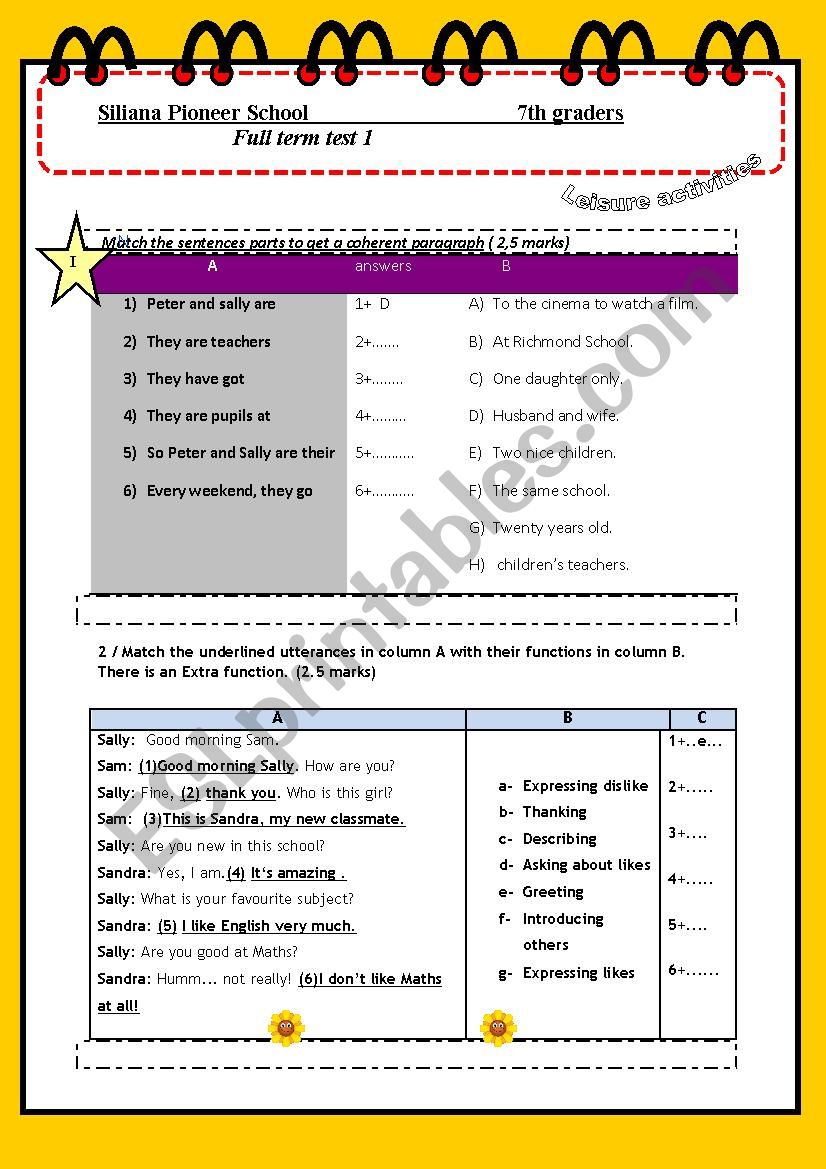 full test 1 worksheet