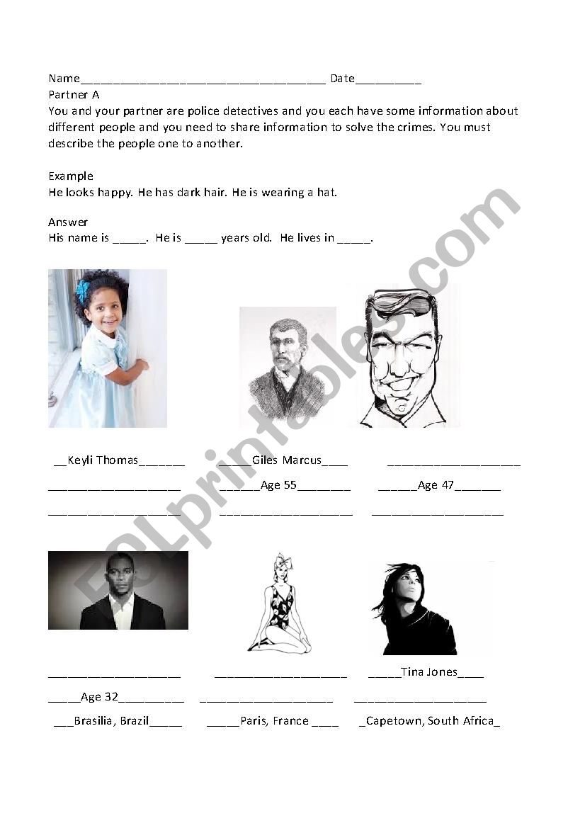 Physical Attributes Activity worksheet