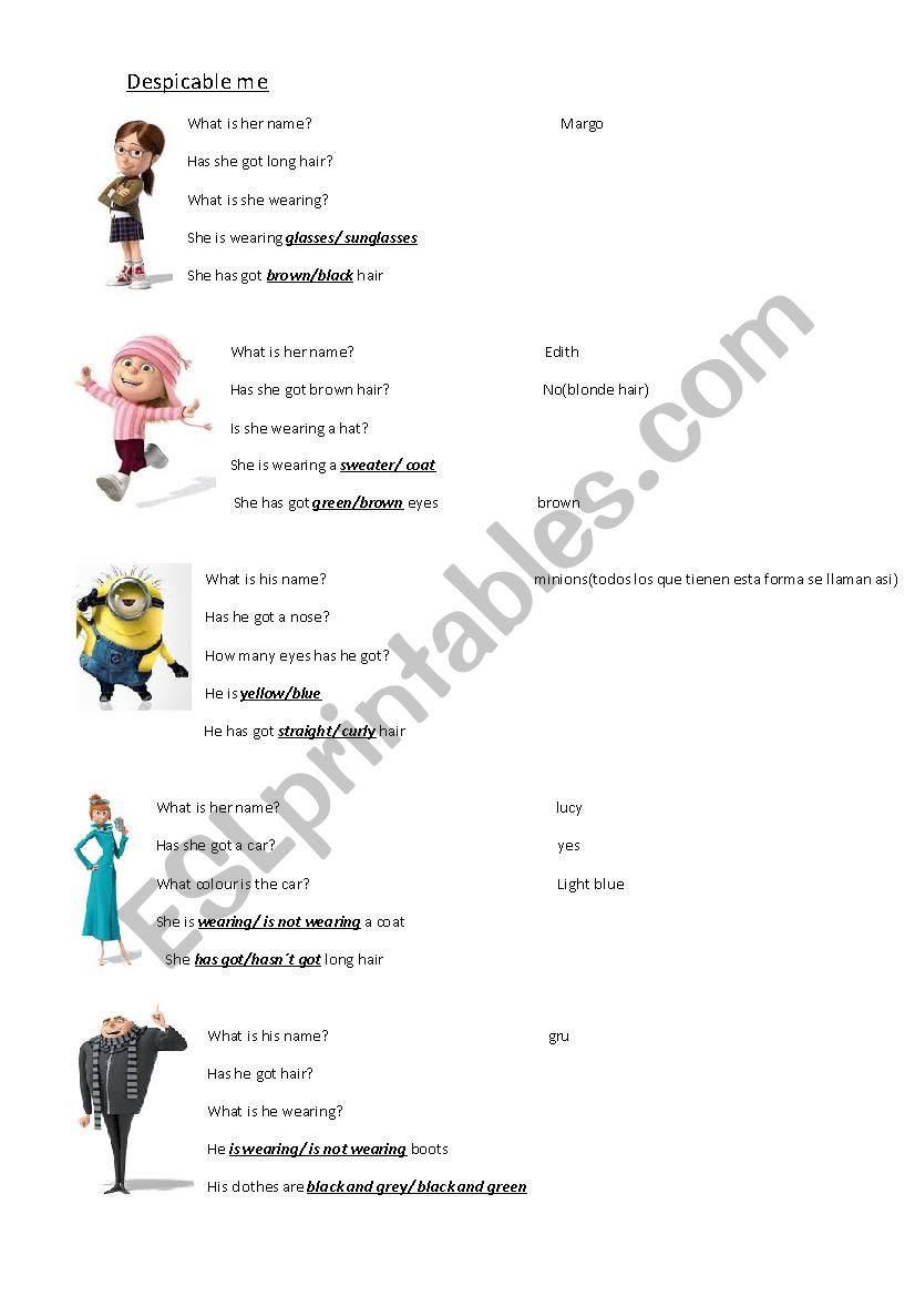 despicable me worksheet