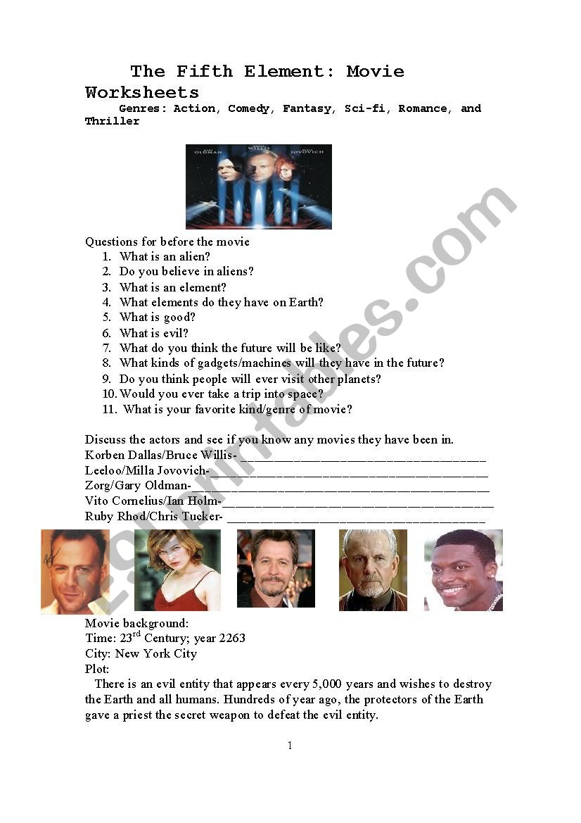 The Fifth Element worksheet