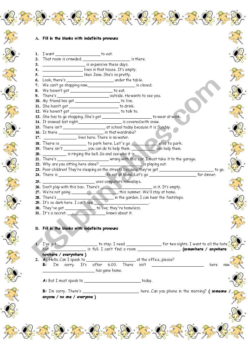 Indefinite Pronouns worksheet