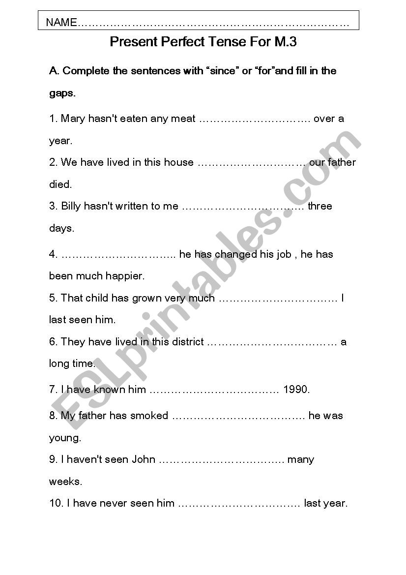 Present perfect tense worksheet