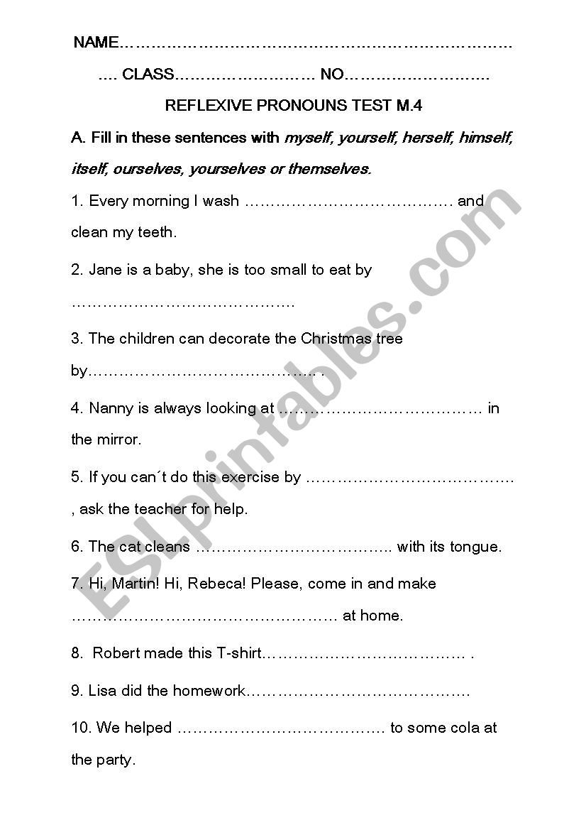 Reflexive pronouns worksheet