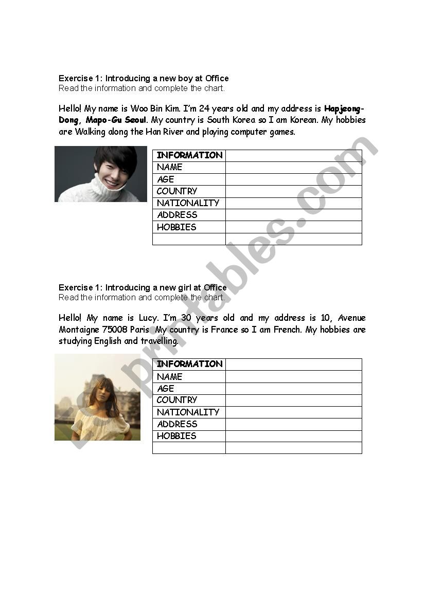 Giving personal information worksheet