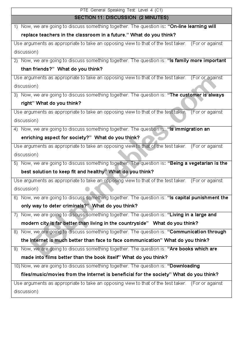 Pearson Test of English General Level 4 SPEAKING Section 11