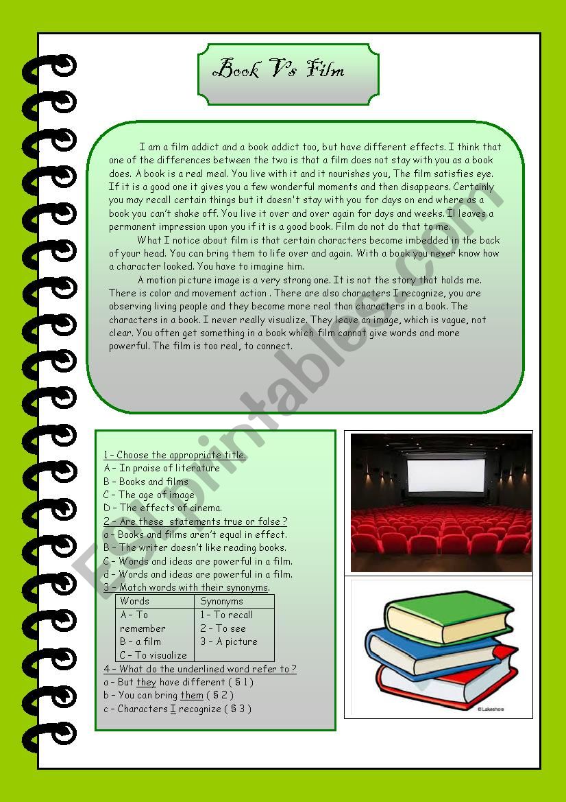 book Vs film  worksheet