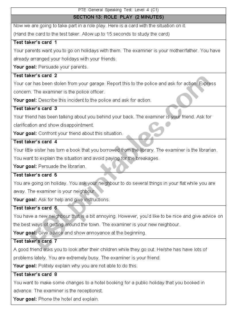 Pearson Test of English General Level 4 SPEAKING Section 13