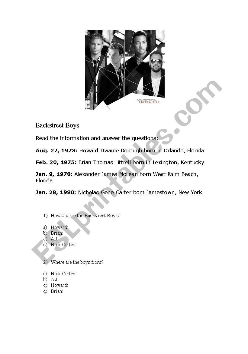 Backstreet Boys Get Down  worksheet