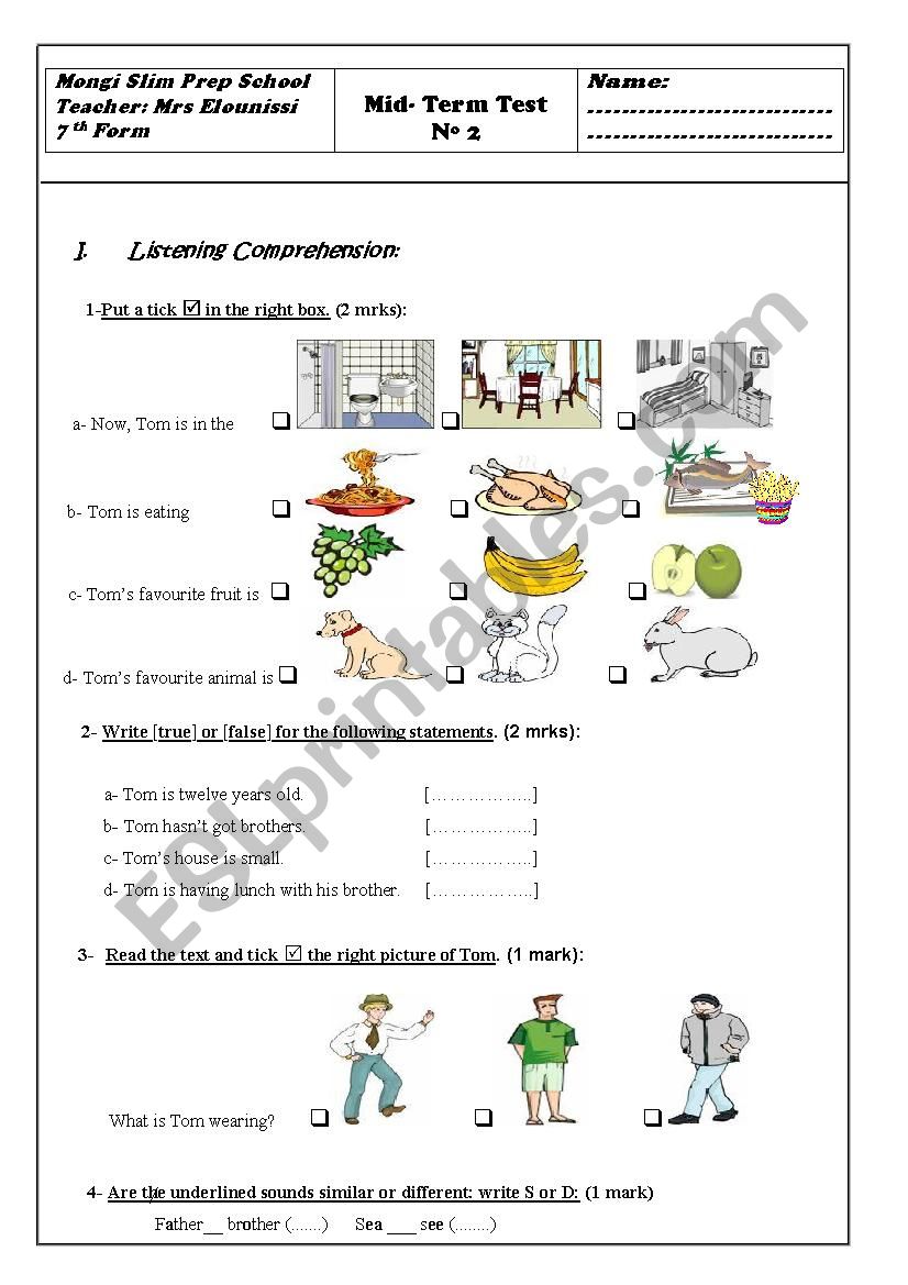 MID TERM TEST N 2 worksheet