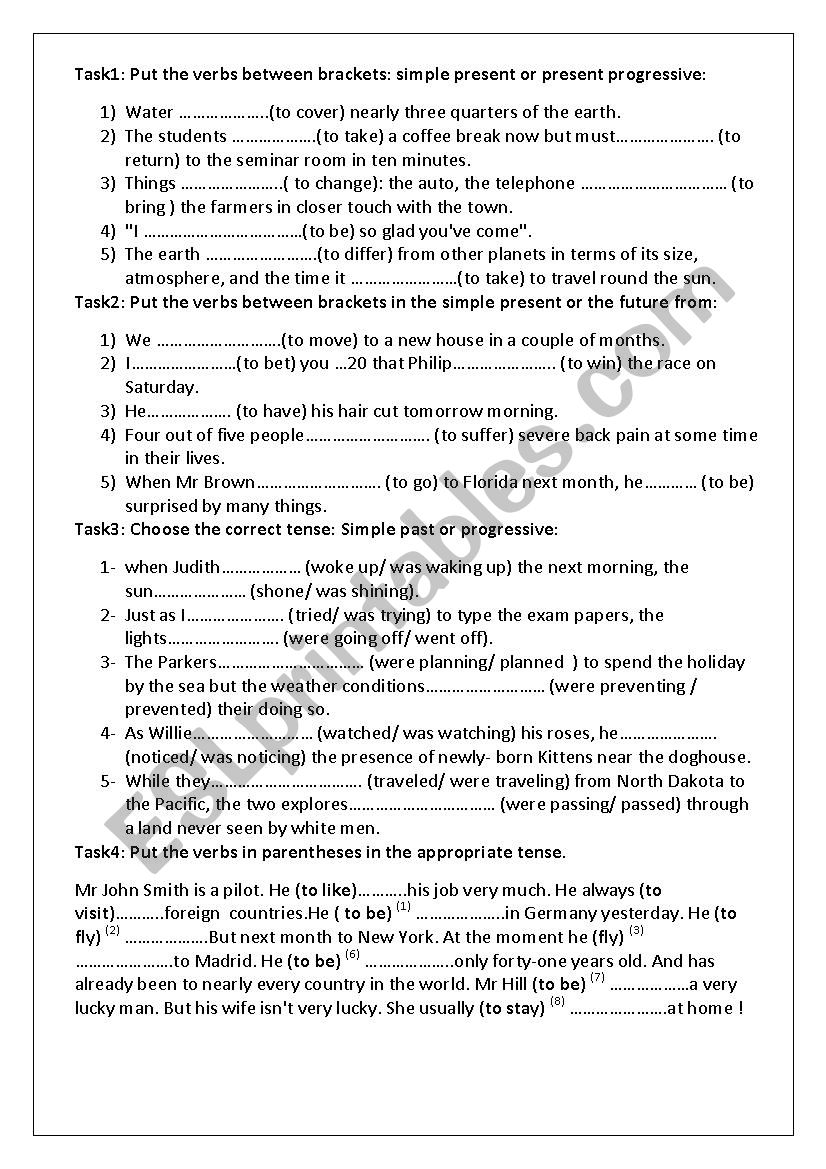 Revision of tenses worksheet