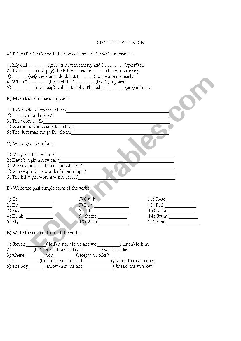 simple past worksheet