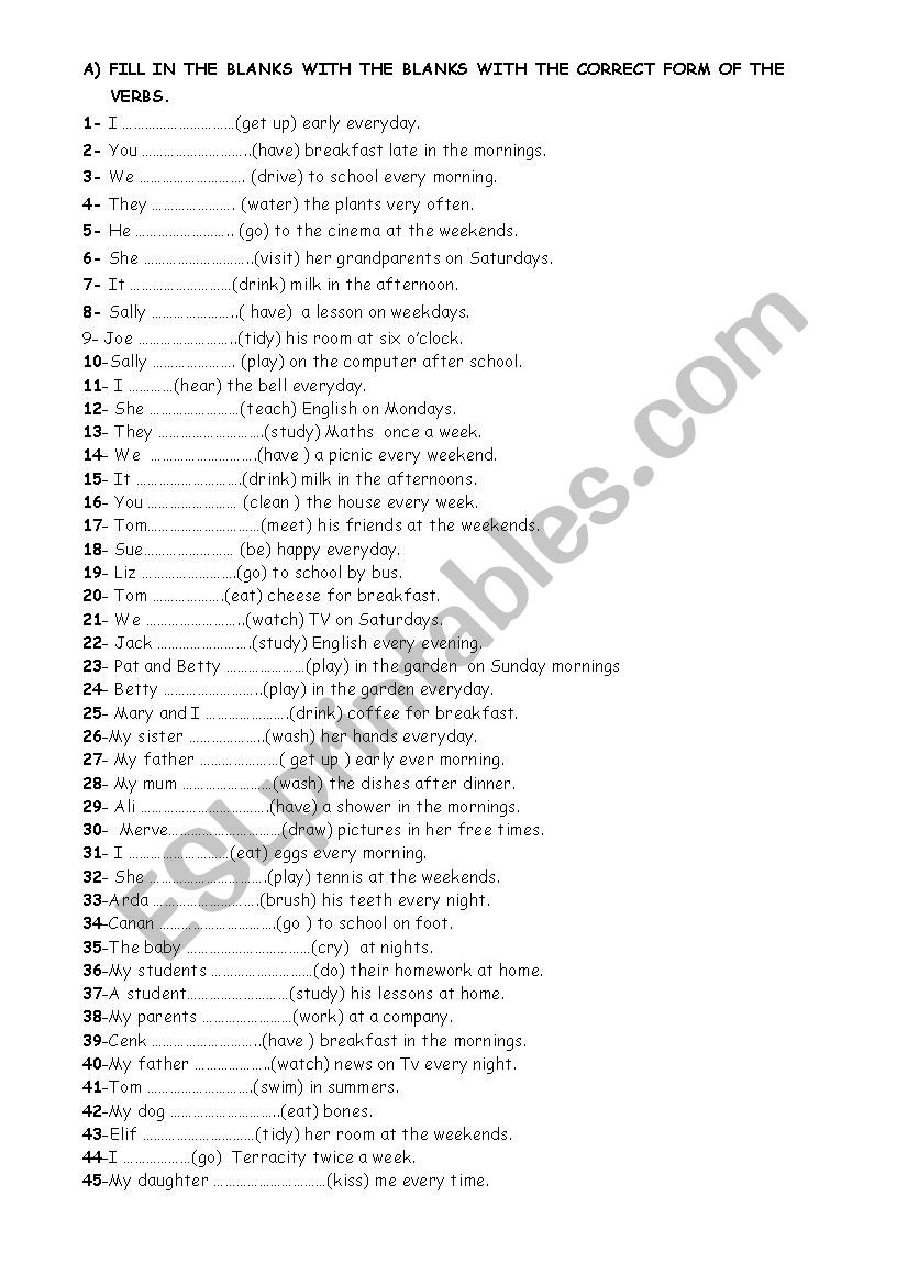 present simple test worksheet