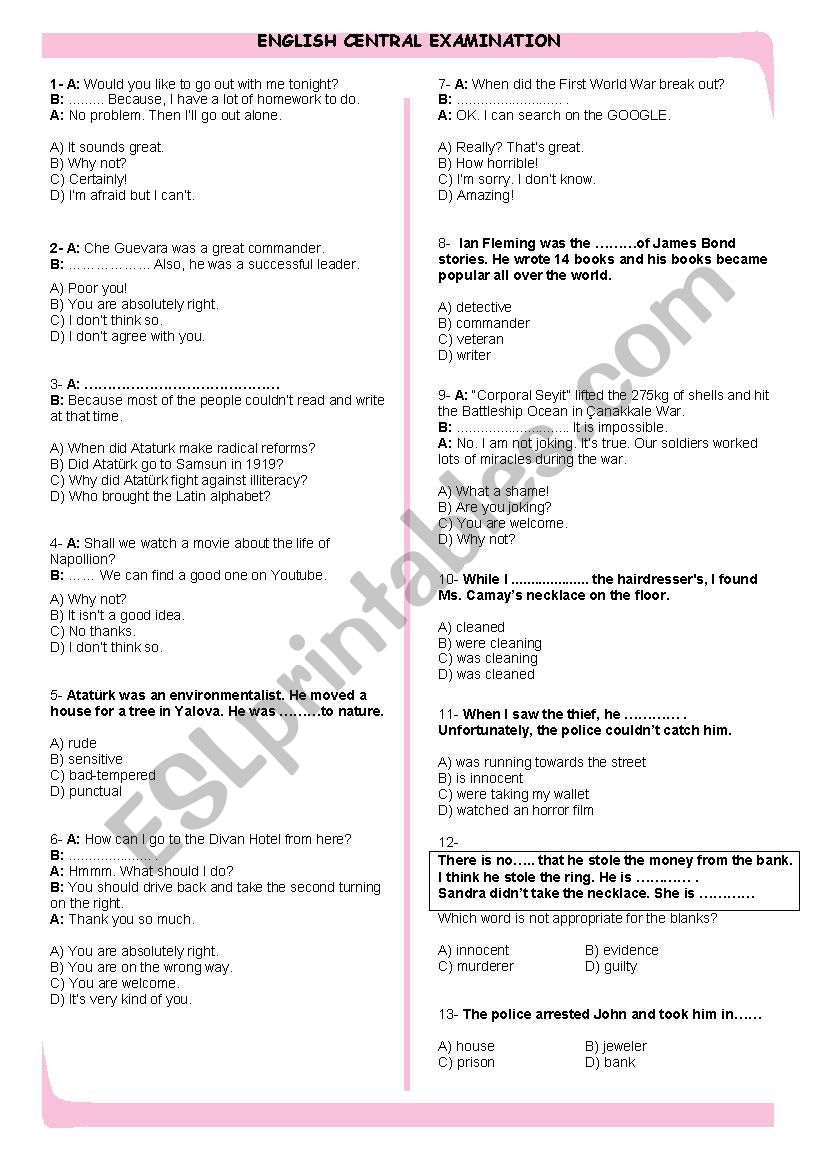 English Central Examinaton 02 (8th Grade)