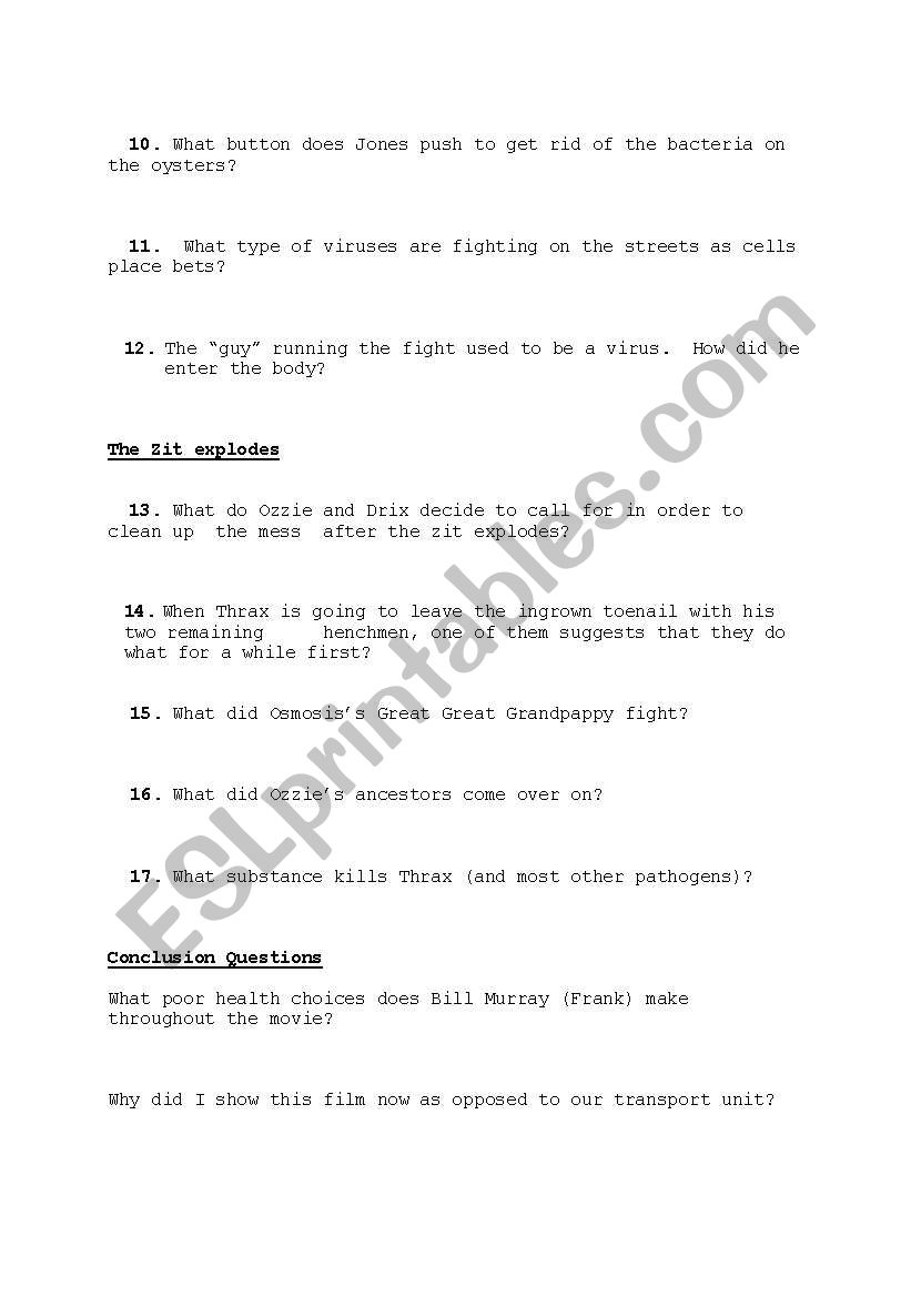 English worksheets: Osmosis Jones Film For Osmosis Jones Video Worksheet Answers