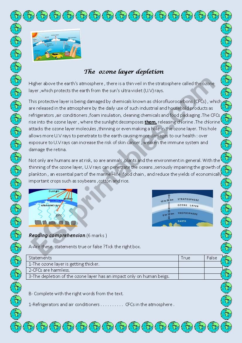 The ozone layer depletion - ESL worksheet by Jemila