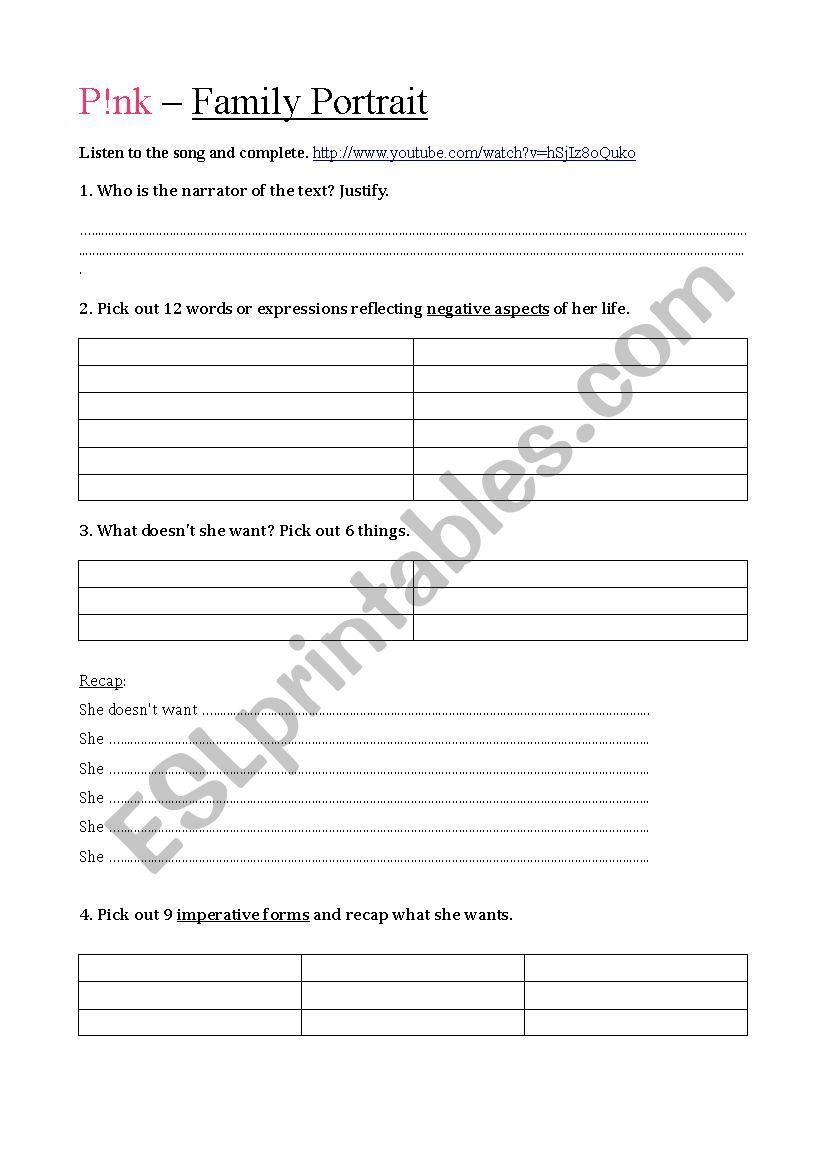 Pink - Family Portrait worksheet