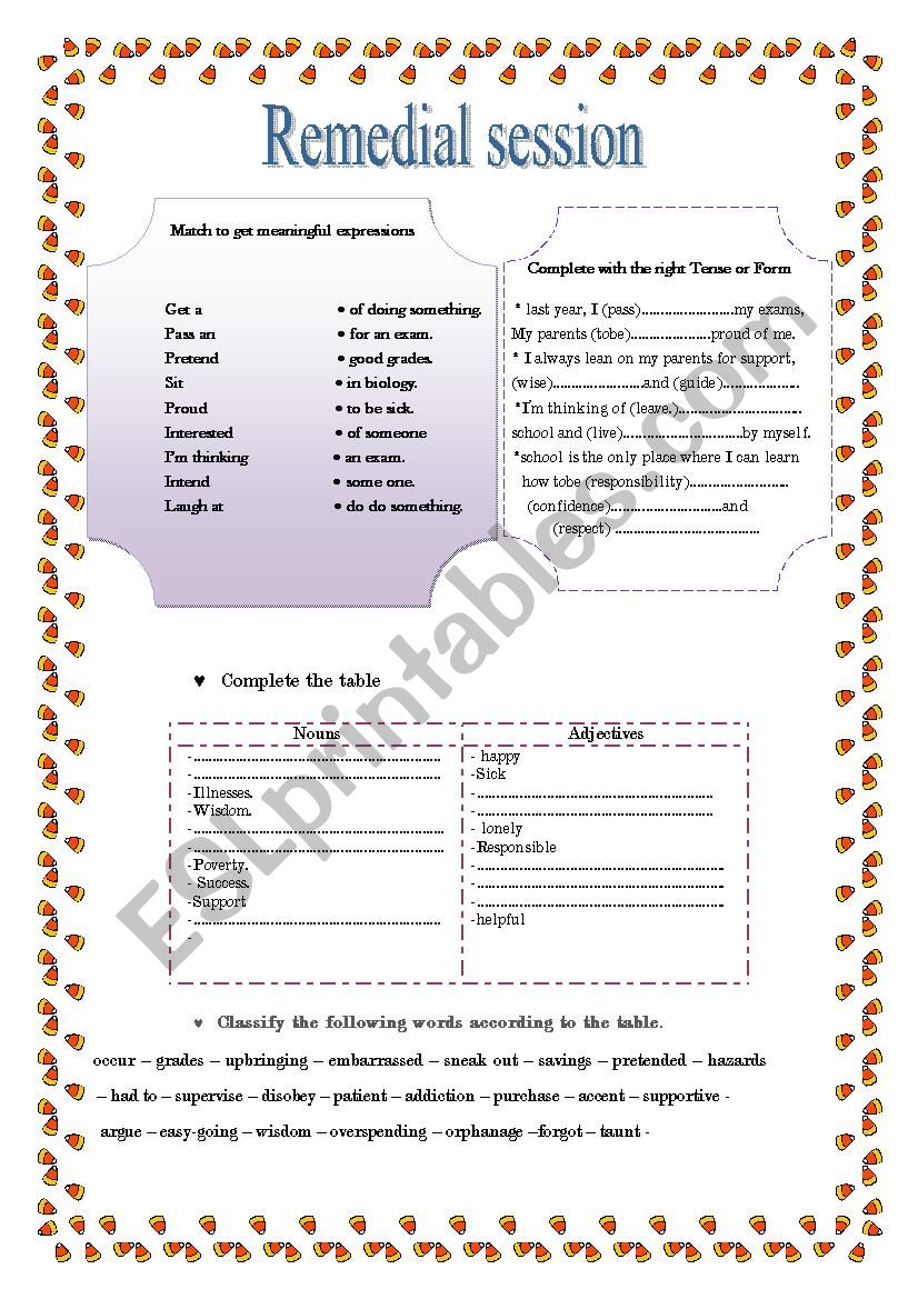 remedial work worksheet