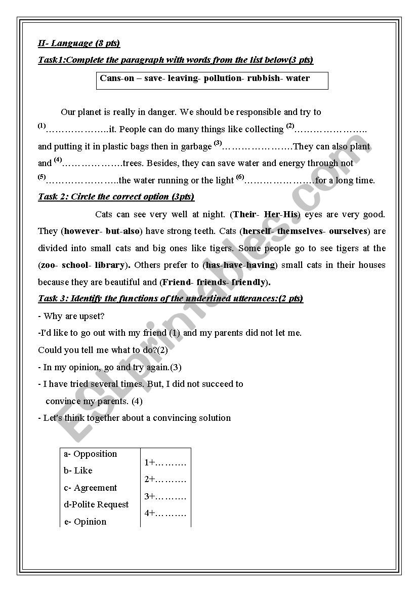 8th form test worksheet