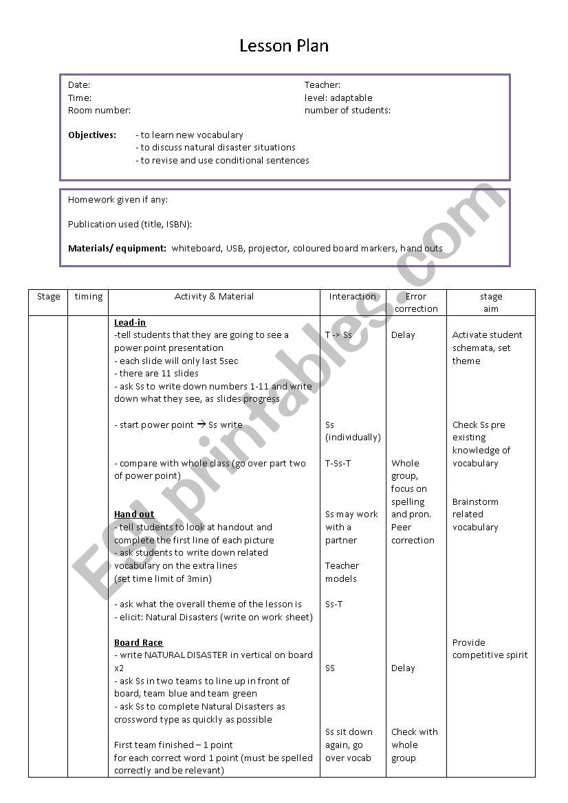 lesson plan natural disasters + first conditional