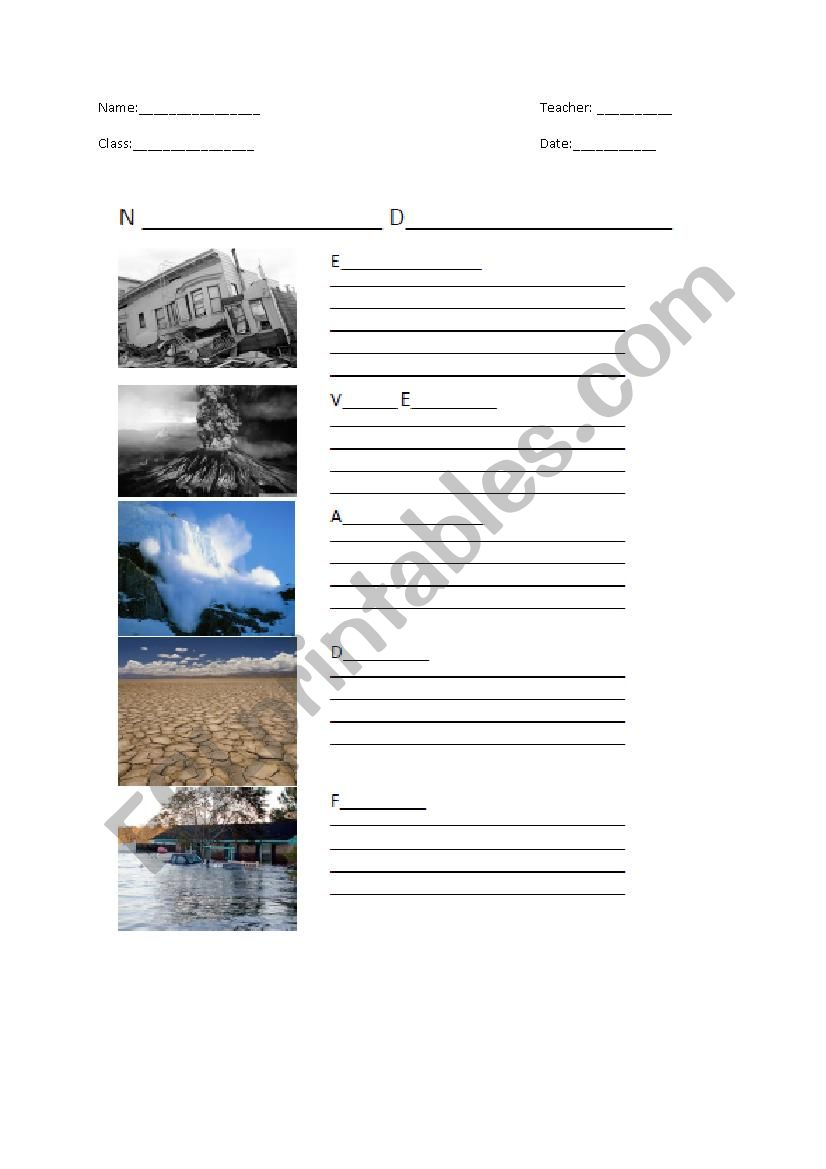 natural disasters worksheet part 1