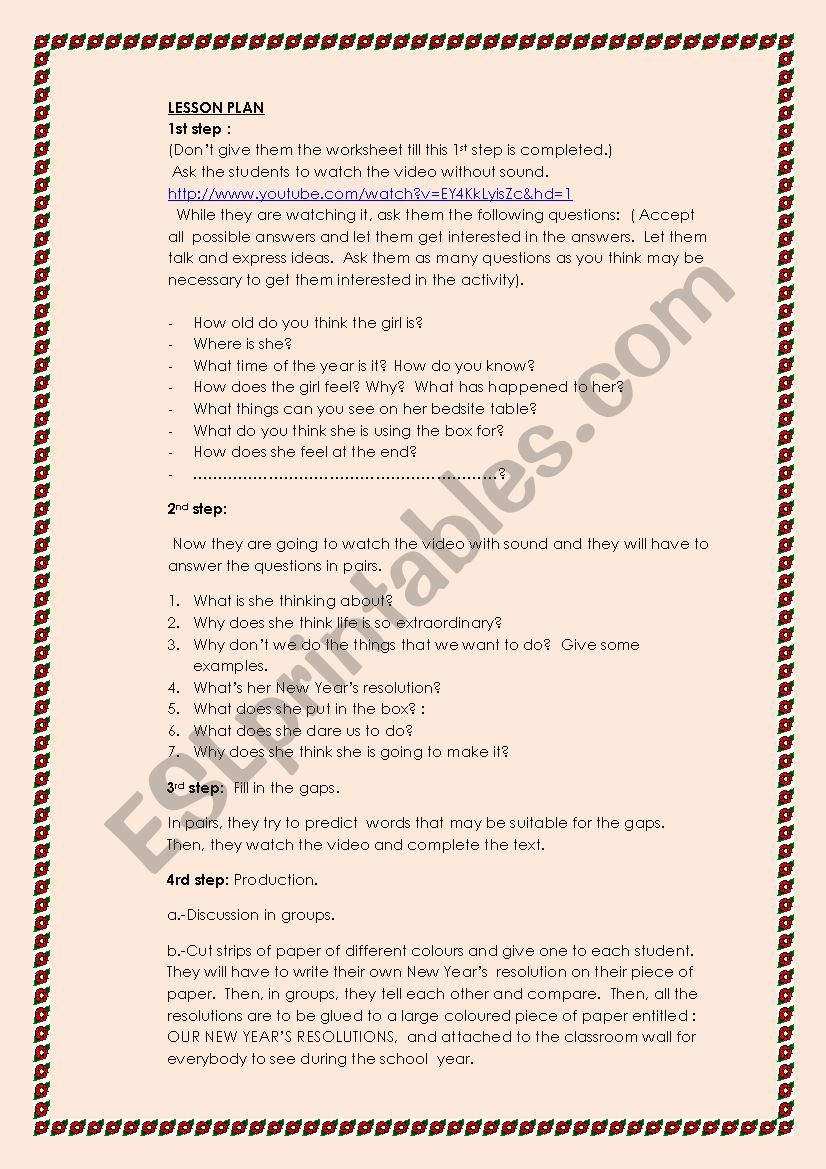 New Years resolutions worksheet