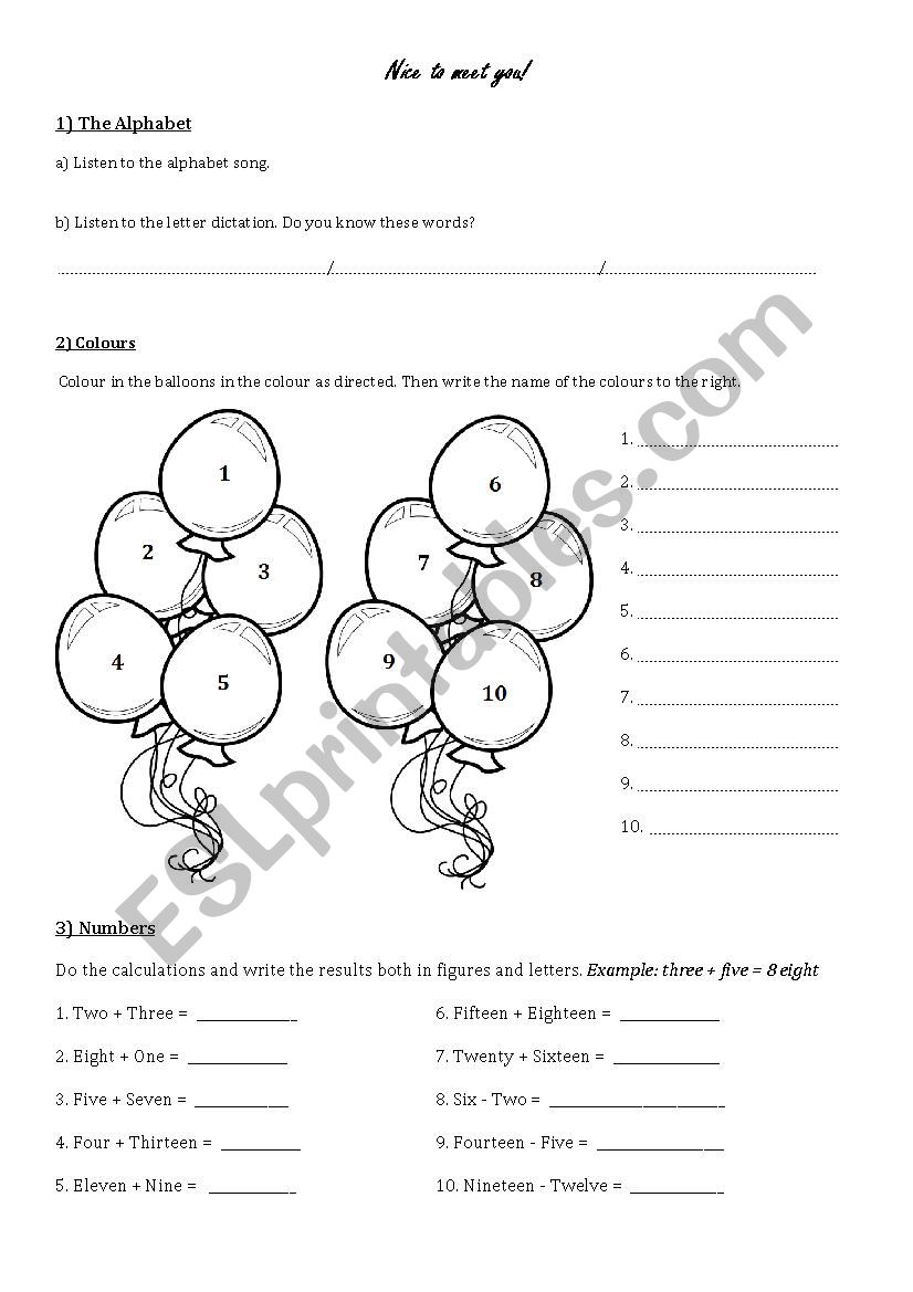 Nice to meet you worksheet