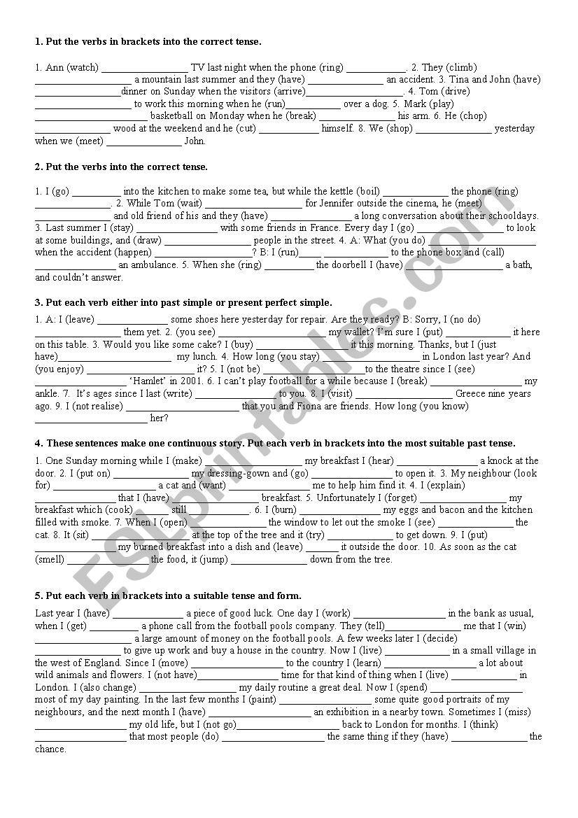 Tense revision worksheet