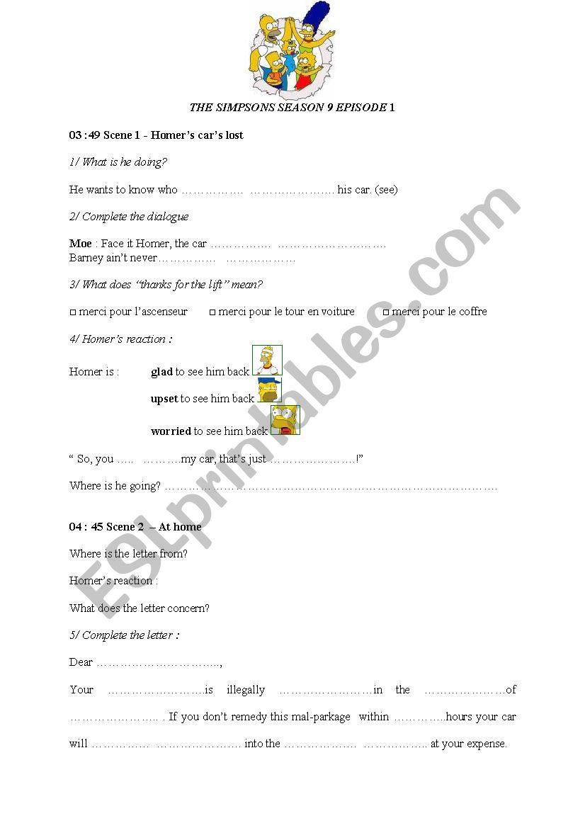 homer vs the city of new york episode 1 season 9 worksheet