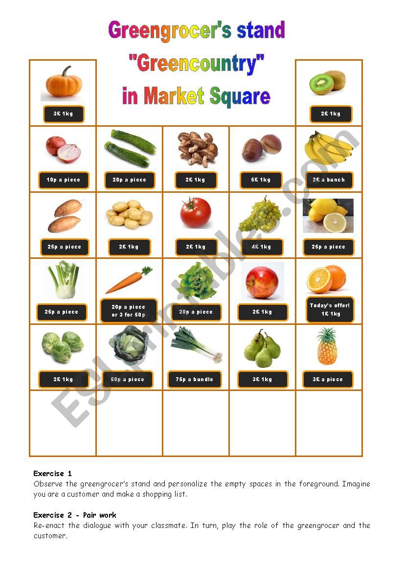 At the greengrocers 4/4 worksheet