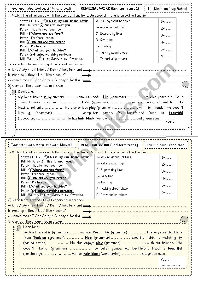 Remedial work worksheet