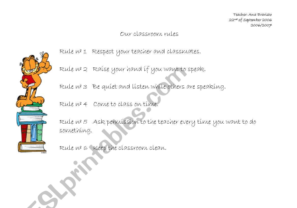 Classroom rules worksheet