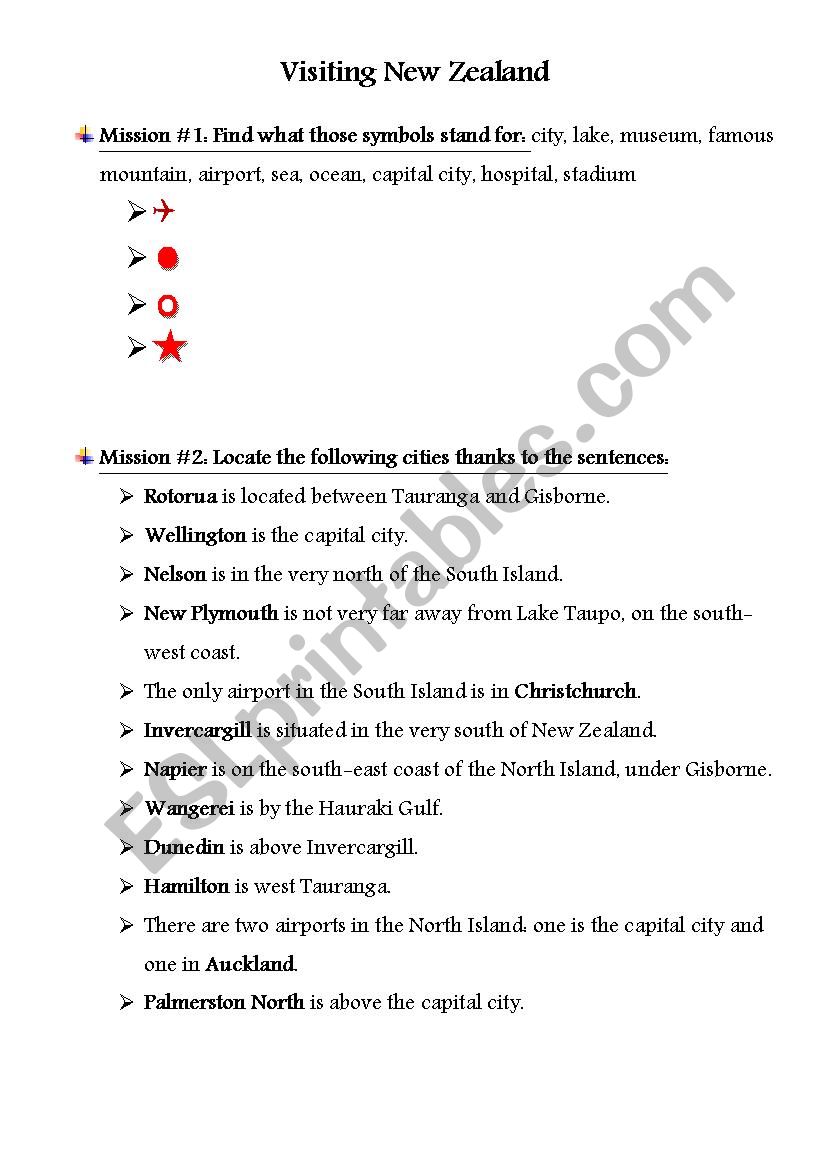 Visiting New Zealand worksheet