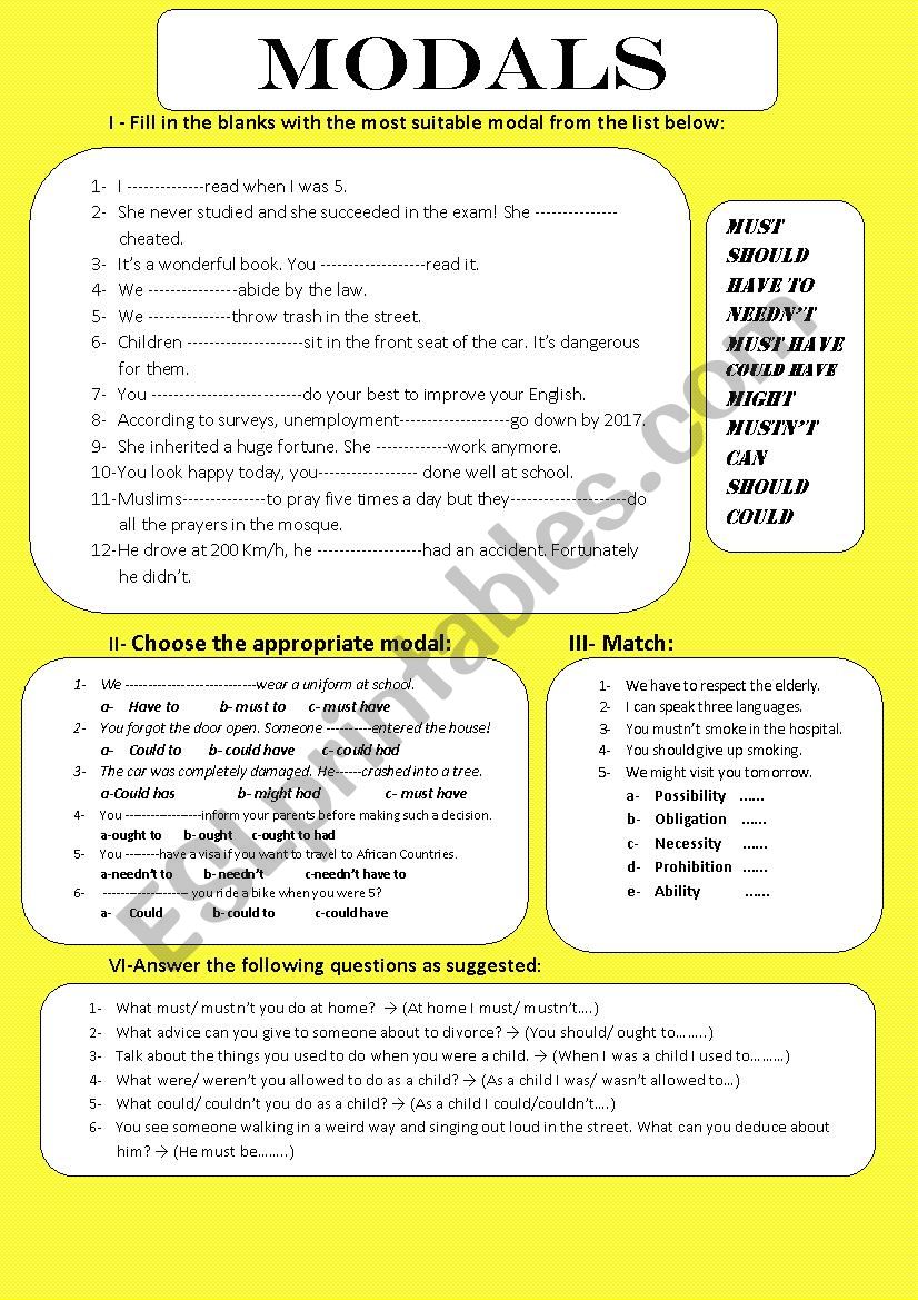 Modals worksheet